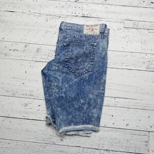True Religion Shorts Mens 42 Blue Acid Wash Ricky Relaxed Straight Raw Hem Denim